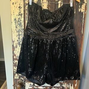 Pretty Little Thing Black Sequin Strapless Romper. Size 12.